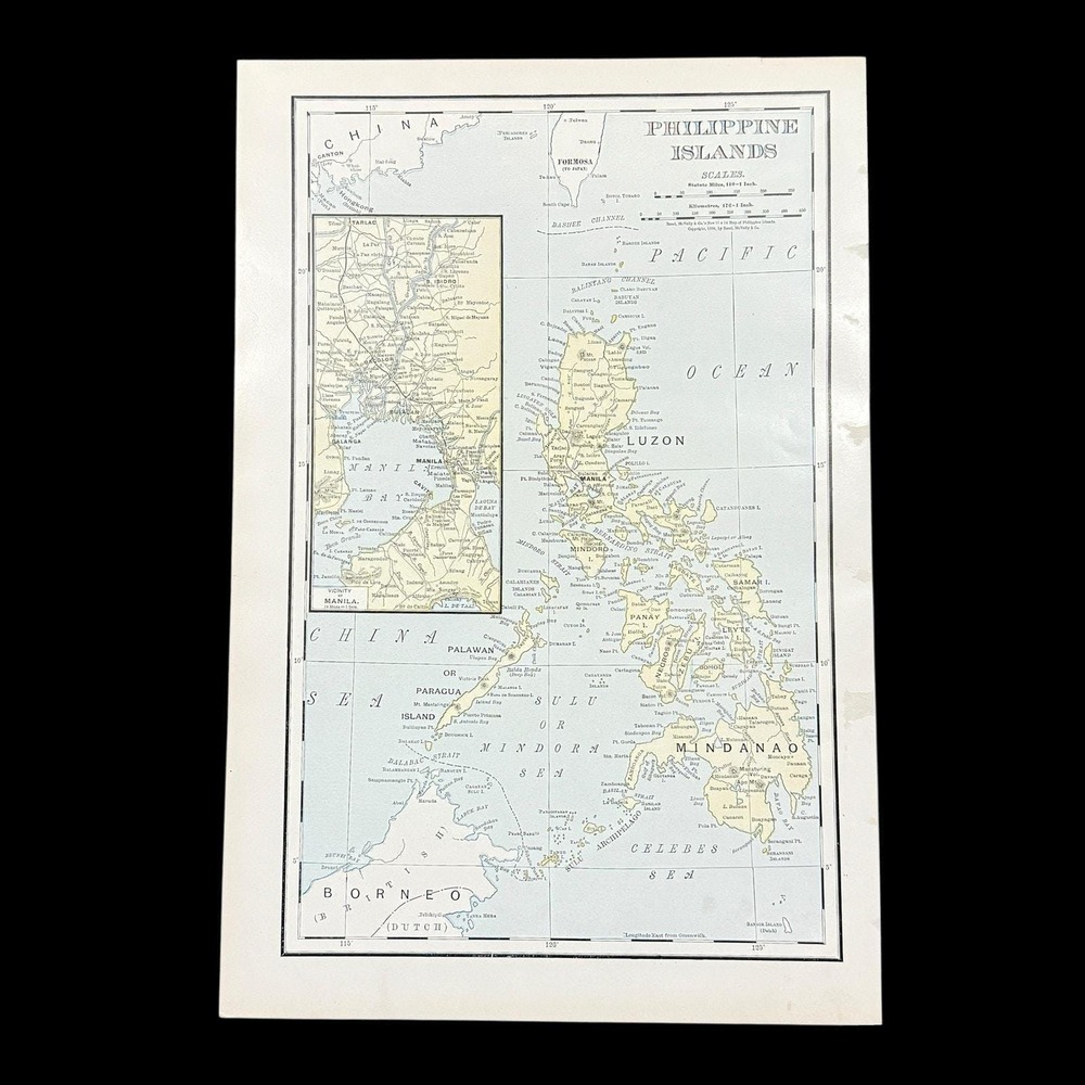 Antique Map Philippine Islands 1898 Rand McNally Multicolor 11 x 16" VGUC